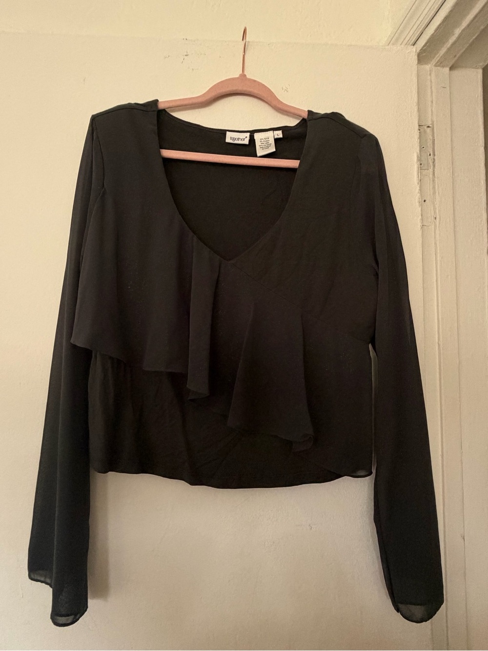 Together Black Ruffle V-Neck Long Sleeve Top